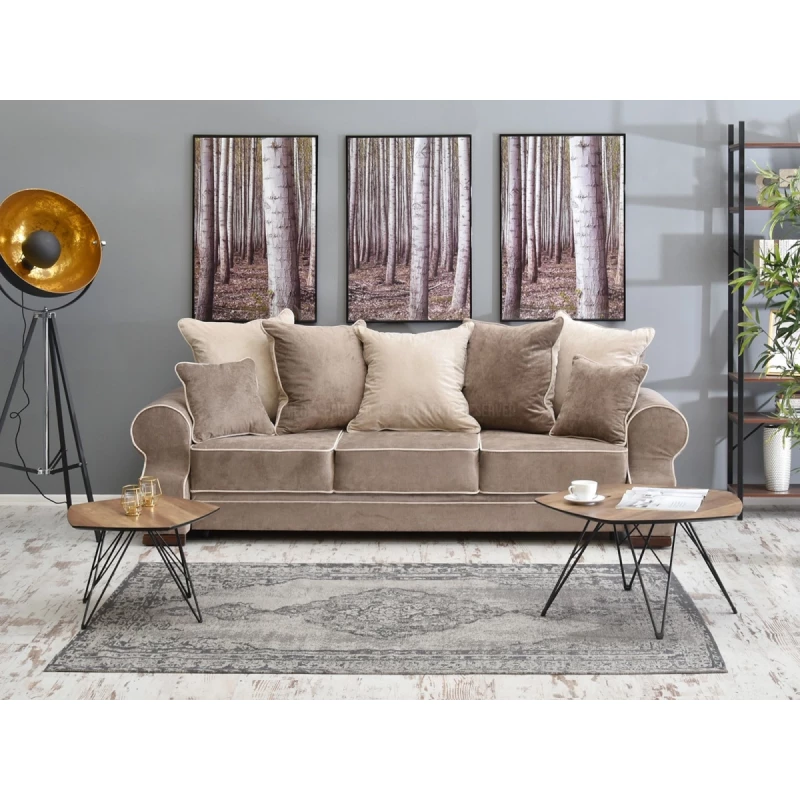Sofa mit Stauraum SHERLY – Beige/Walnuss