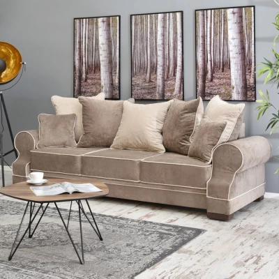 Sofa mit Stauraum SHERLY – Beige/Walnuss