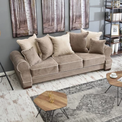 Sofa mit Stauraum SHERLY – Beige/Walnuss