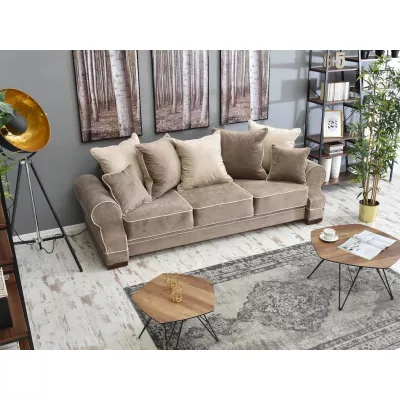 Sofa mit Stauraum SHERLY – Beige/Walnuss