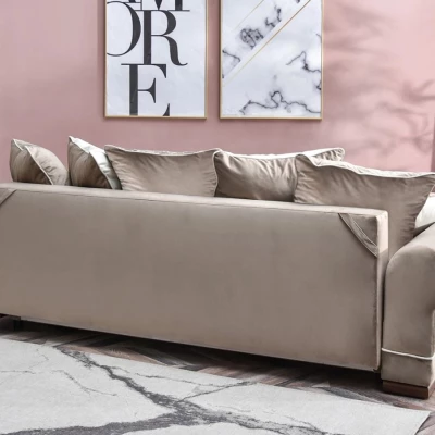 Sofa mit Stauraum SHERLY – hellbeige/walnussfarben
