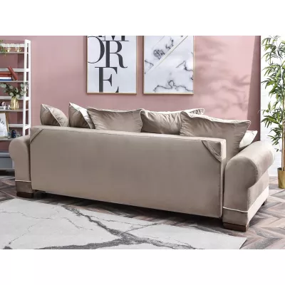 Sofa mit Stauraum SHERLY – hellbeige/walnussfarben