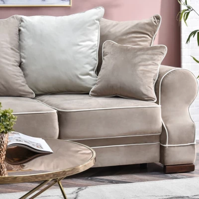 Sofa mit Stauraum SHERLY – hellbeige/walnussfarben