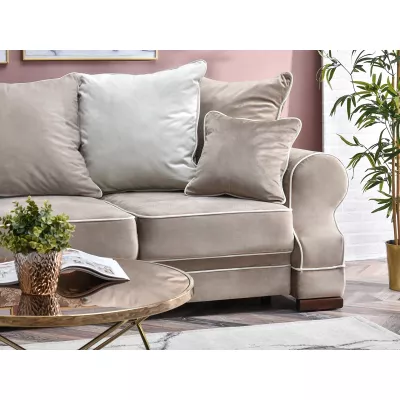 Sofa mit Stauraum SHERLY – hellbeige/walnussfarben