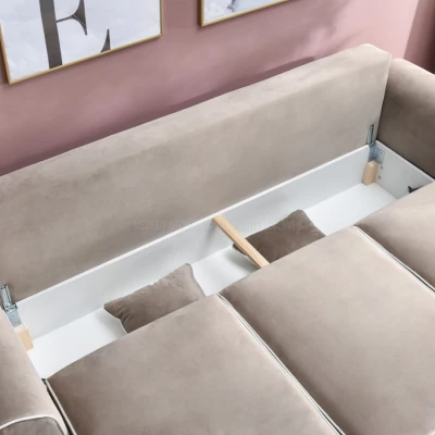 Sofa mit Stauraum SHERLY – hellbeige/walnussfarben