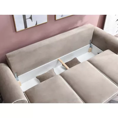 Sofa mit Stauraum SHERLY – hellbeige/walnussfarben
