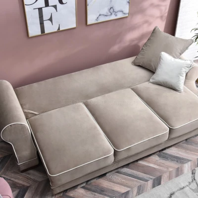 Sofa mit Stauraum SHERLY – hellbeige/walnussfarben
