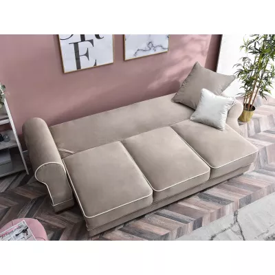 Sofa mit Stauraum SHERLY – hellbeige/walnussfarben