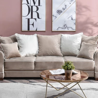 Sofa mit Stauraum SHERLY – hellbeige/walnussfarben