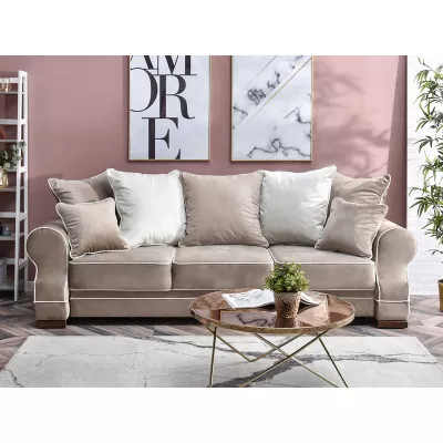 Sofa mit Stauraum SHERLY – hellbeige/walnussfarben