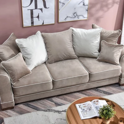 Sofa mit Stauraum SHERLY – hellbeige/walnussfarben