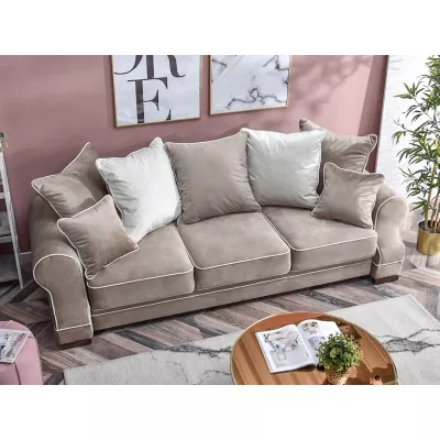 Sofa mit Stauraum SHERLY – hellbeige/walnussfarben