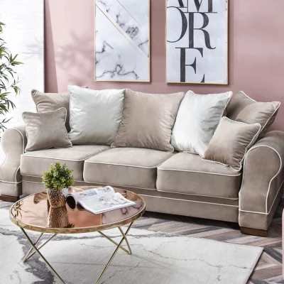 Sofa mit Stauraum SHERLY – hellbeige/walnussfarben