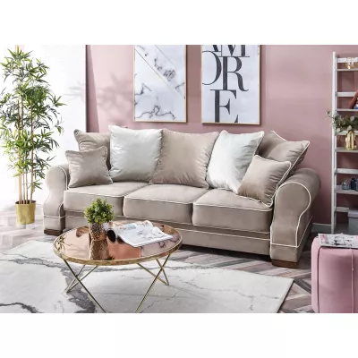 Sofa mit Stauraum SHERLY – hellbeige/walnussfarben