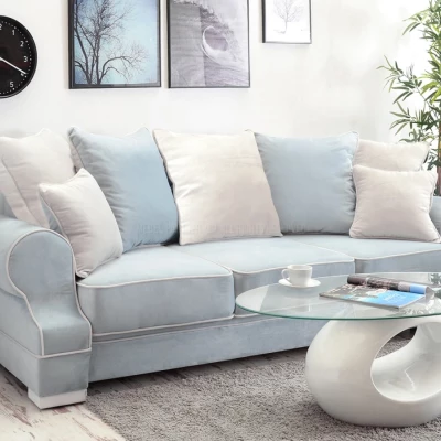Sofa mit Stauraum SHERLY – hellblau/weiß