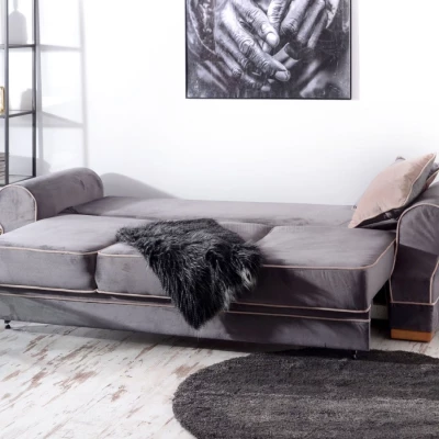 Sofa mit Stauraum SHERLY - grau / beige / Buche