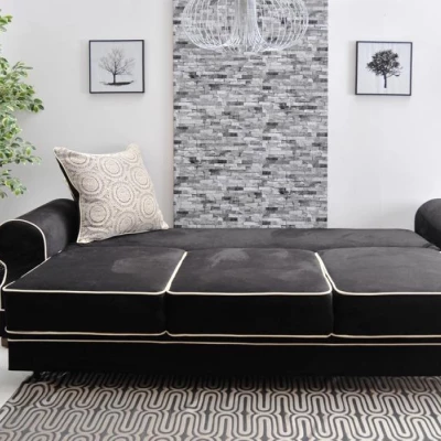 Sofa mit Stauraum SHERLY – Schwarz/Walnuss