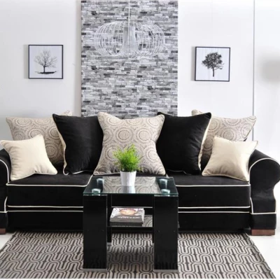 Sofa mit Stauraum SHERLY – Schwarz/Walnuss