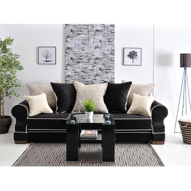 Sofa mit Stauraum SHERLY – Schwarz/Walnuss