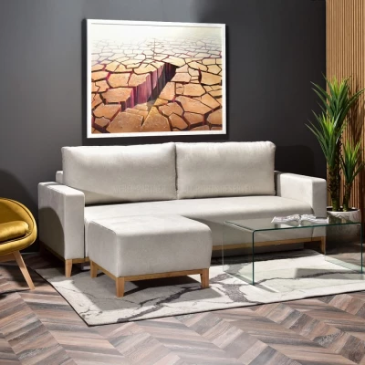 Schlafsofa mit Hocker DALENA – Sand/Eiche