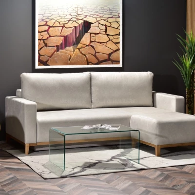Schlafsofa mit Hocker DALENA – Sand/Eiche