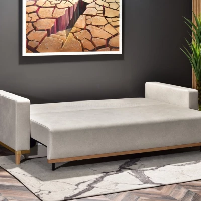 Schlafsofa mit Hocker DALENA – Sand/Eiche