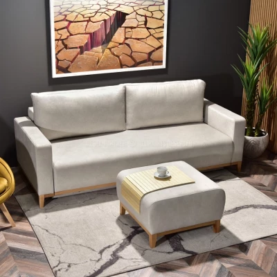Schlafsofa mit Hocker DALENA – Sand/Eiche