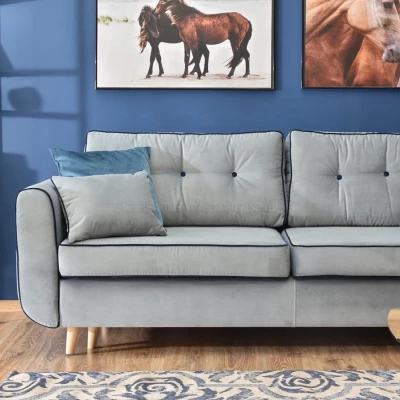 Schlafsofa LALESKA – Hellblau/Eiche