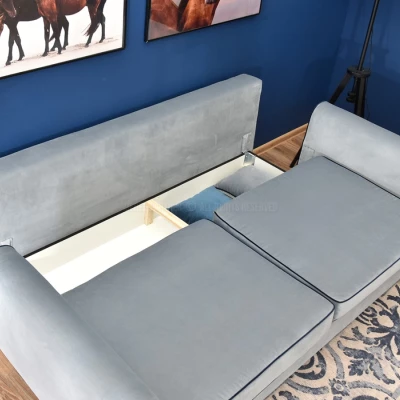 Schlafsofa LALESKA – Hellblau/Eiche