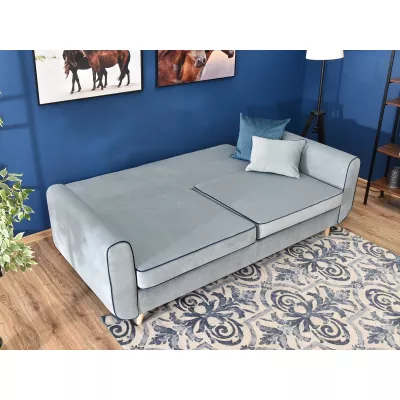 Schlafsofa LALESKA – Hellblau/Eiche