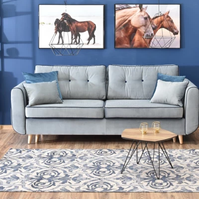 Schlafsofa LALESKA – Hellblau/Eiche