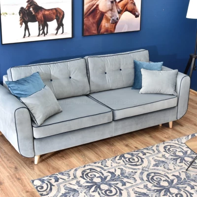 Schlafsofa LALESKA – Hellblau/Eiche