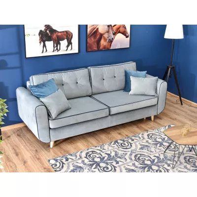 Schlafsofa LALESKA – Hellblau/Eiche
