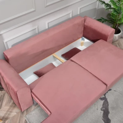 Sofa mit Stauraum MIRNA - Puderrosa / Buche