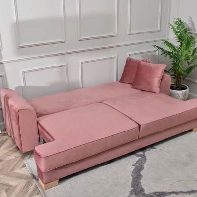 Sofa mit Stauraum MIRNA - Puderrosa / Buche