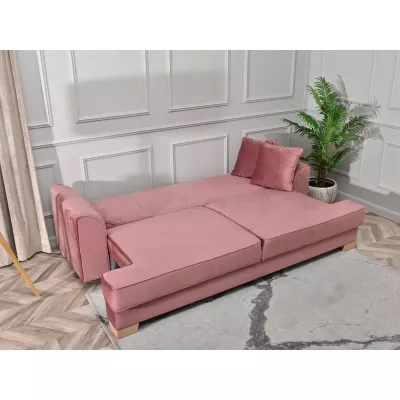 Sofa mit Stauraum MIRNA - Puderrosa / Buche