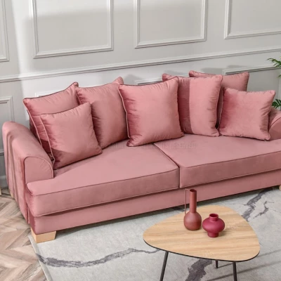 Sofa mit Stauraum MIRNA - Puderrosa / Buche