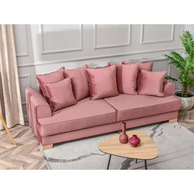 Sofa mit Stauraum MIRNA - Puderrosa / Buche