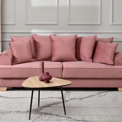 Sofa mit Stauraum MIRNA - Puderrosa / Buche