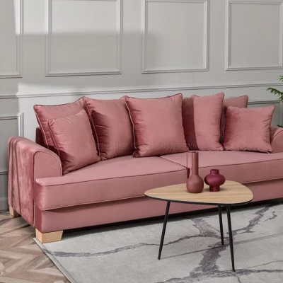 Sofa mit Stauraum MIRNA - Puderrosa / Buche