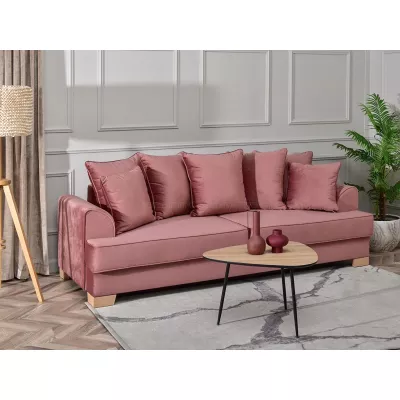 Sofa mit Stauraum MIRNA - Puderrosa / Buche