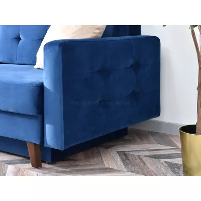 Schlafsofa IRSA – Dunkelblau/Walnuss