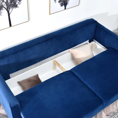 Schlafsofa IRSA – Dunkelblau/Walnuss