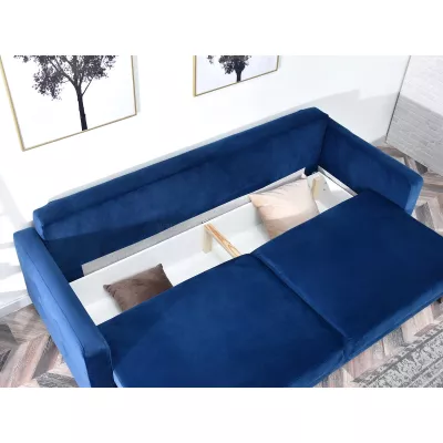 Schlafsofa IRSA – Dunkelblau/Walnuss