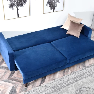 Schlafsofa IRSA – Dunkelblau/Walnuss