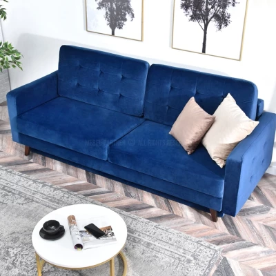 Schlafsofa IRSA – Dunkelblau/Walnuss