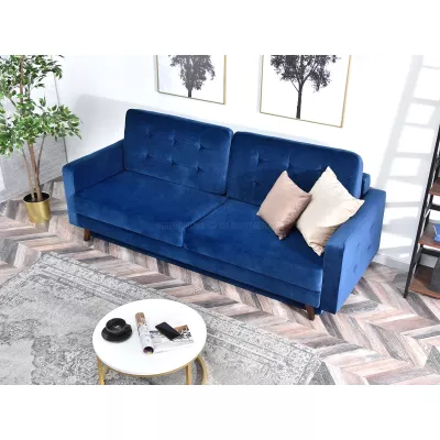 Schlafsofa IRSA – Dunkelblau/Walnuss
