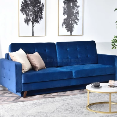 Schlafsofa IRSA – Dunkelblau/Walnuss