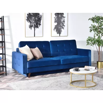 Schlafsofa IRSA – Dunkelblau/Walnuss