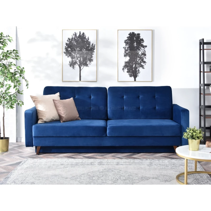 Schlafsofa IRSA – Dunkelblau/Walnuss